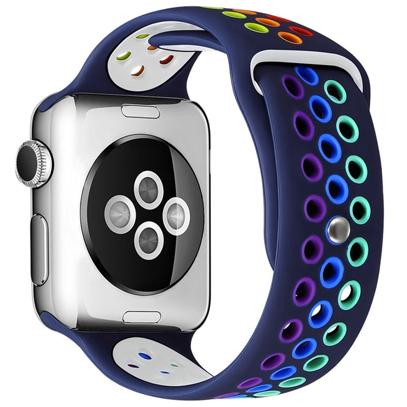 For Apple Watch Series 9 8 7 41mm 6 5 4 SE (2023) SE(2022) SE 40mm 3 2 1 38mm Dual Color Rainbow Silicone Watch Strap Adjustable Wrist Band For Apple Watch Series 9 8 7 41mm 6 5 4 SE (2023) SE(2022) SE 40mm 3 2 1 38mm Dual Color Rainbow Silicone Watch Strap Adjustable Wrist Band